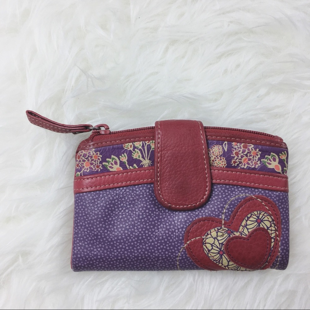 Fossil Leather Red and Purple Heart Wallet